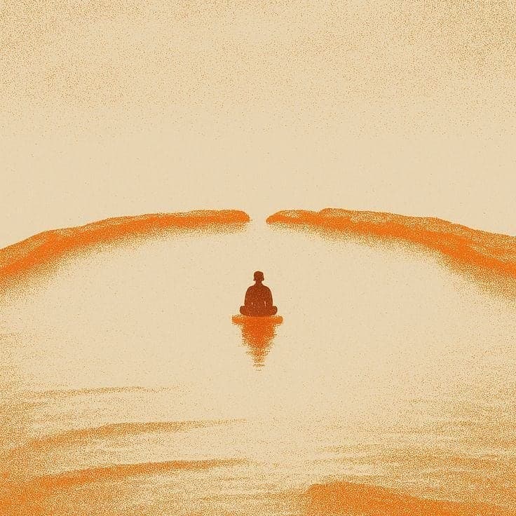A lone seeker meditating at dawn