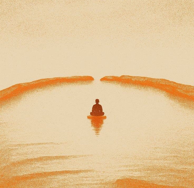 Saffron artwork of a meditating figure